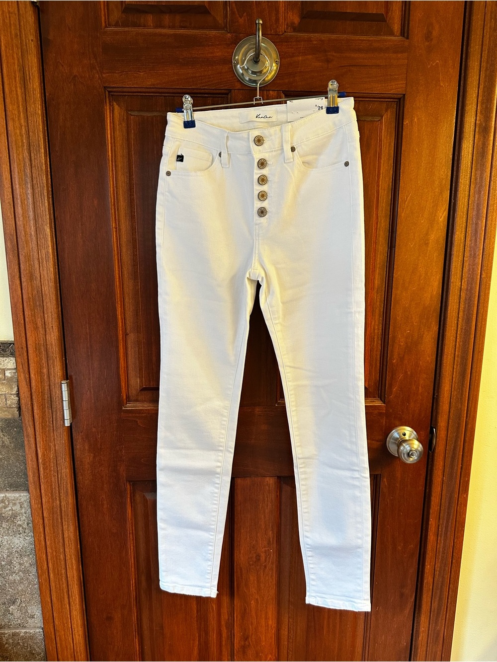 KanCan White High-Rise Button-Fly Skinny Jeans